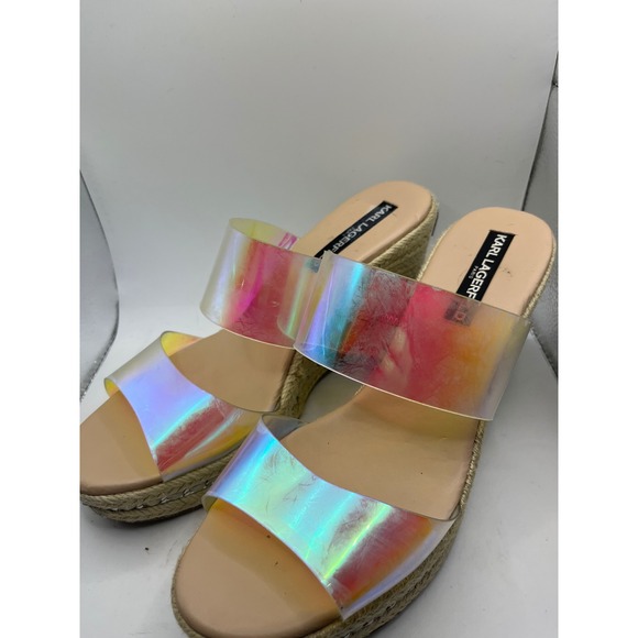 Karl Lagerfeld Iridescent Transparent Wedge Espadrille Sandals Women - Picture 2 of 6